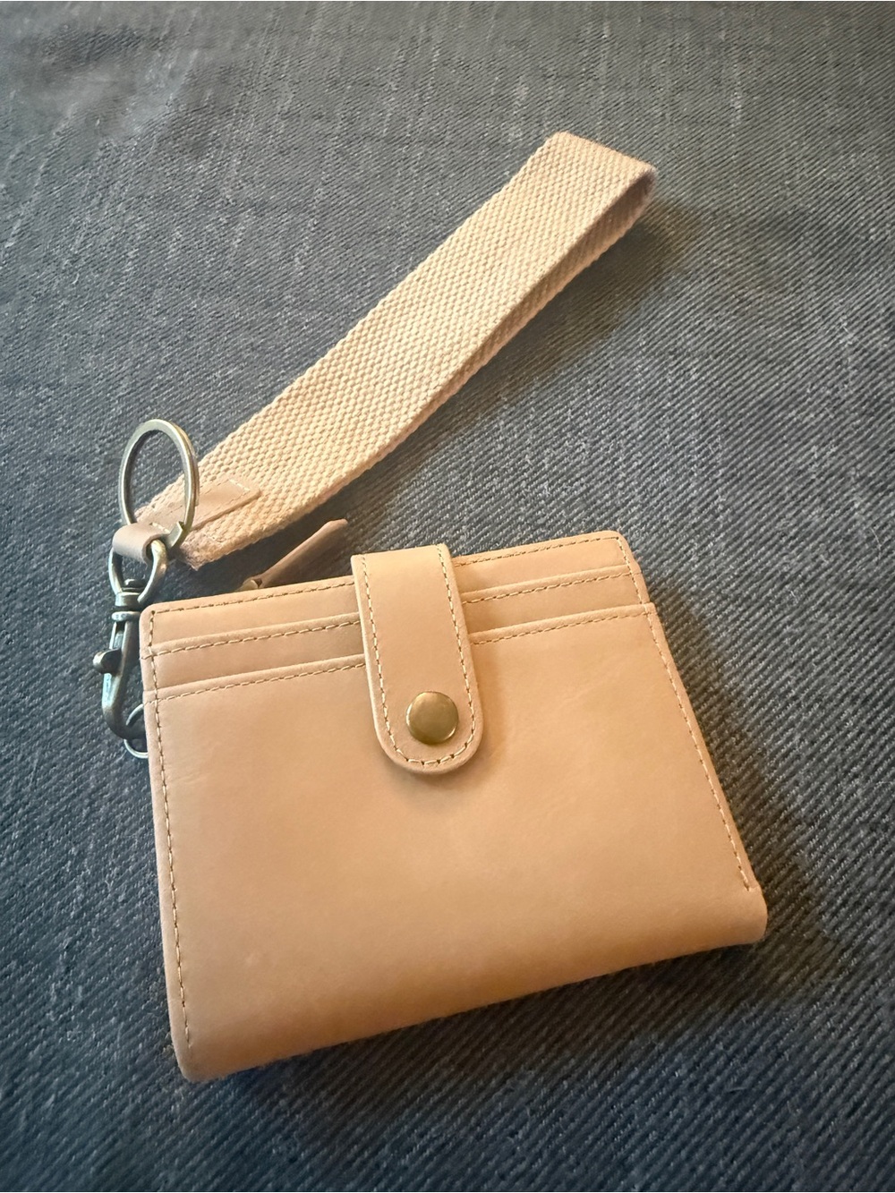 ANDAR The Lo Wristlet Card Wallet - Neutral Canel Leatherette Wallet with Strap